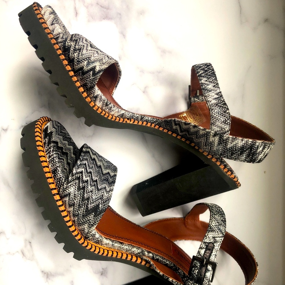 Missoni Heels Sandals Strappy Black Zig Zag Vintage Sz 38